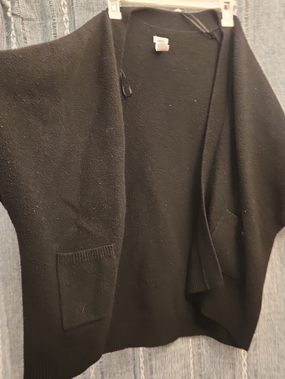 Aerie Black Open-Front Oversized Short Sleevs Pocket Sweater Cardigan